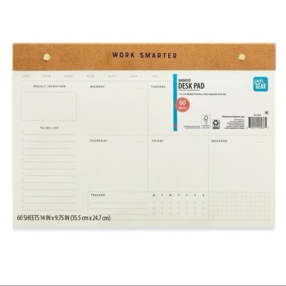 Pen+Gear Undated 60 Kraft Paper Sheet Large Desk Weekly Planner Pad NWT
